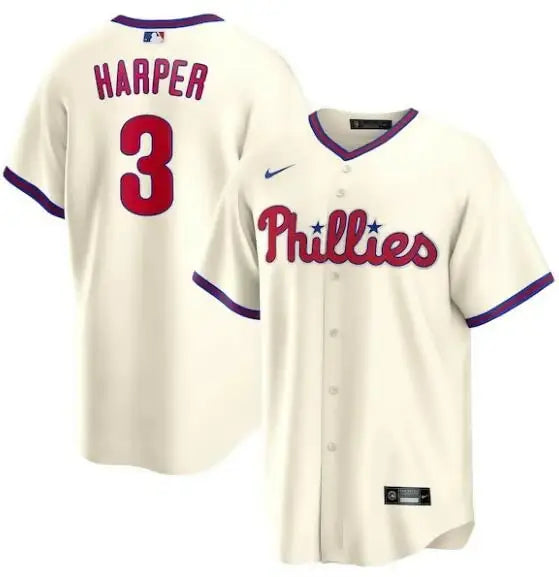 Cream-colored Bryce Harper Philadelphia Phillies Nike Alternate Replica Jersey with Phillies and Harp 3