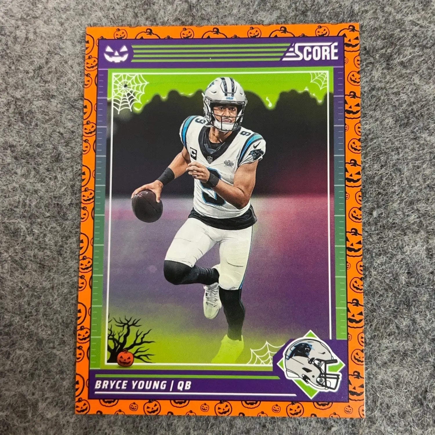 Halloween-themed Bryce Young Carolina Panthers 2024 football trading card in complete set