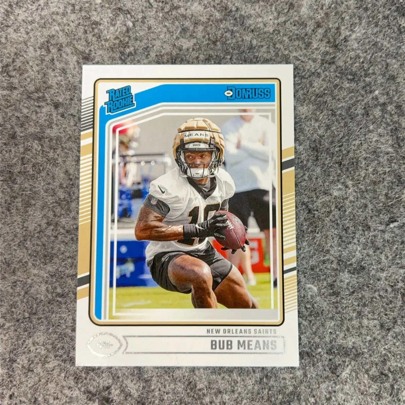 Football trading card featuring Bub Means in New Orleans Saints uniform for 2024 NFL set
