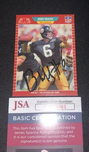 Autographed Bubby Brister Pro Set trading card with JSA certification for collectors