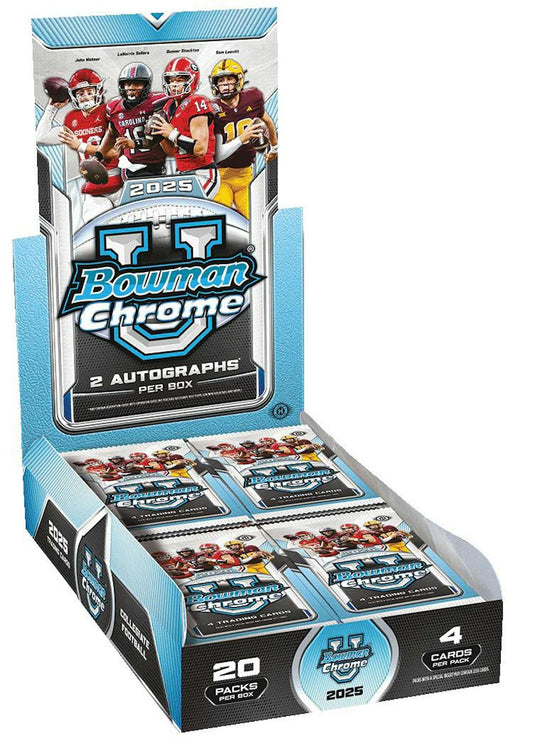 2025 Bowman University Chrome Football Hobby Box

Bowman U Chrome Hobby Autographs and Shimmer Refractors

2025 Bowman University Chrome Football Cards