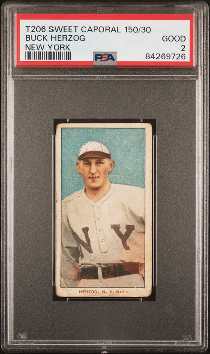 Buck Herzog 1909-11 T206 Sweet Caporal baseball card graded PSA Good 2 in Yale uniform
