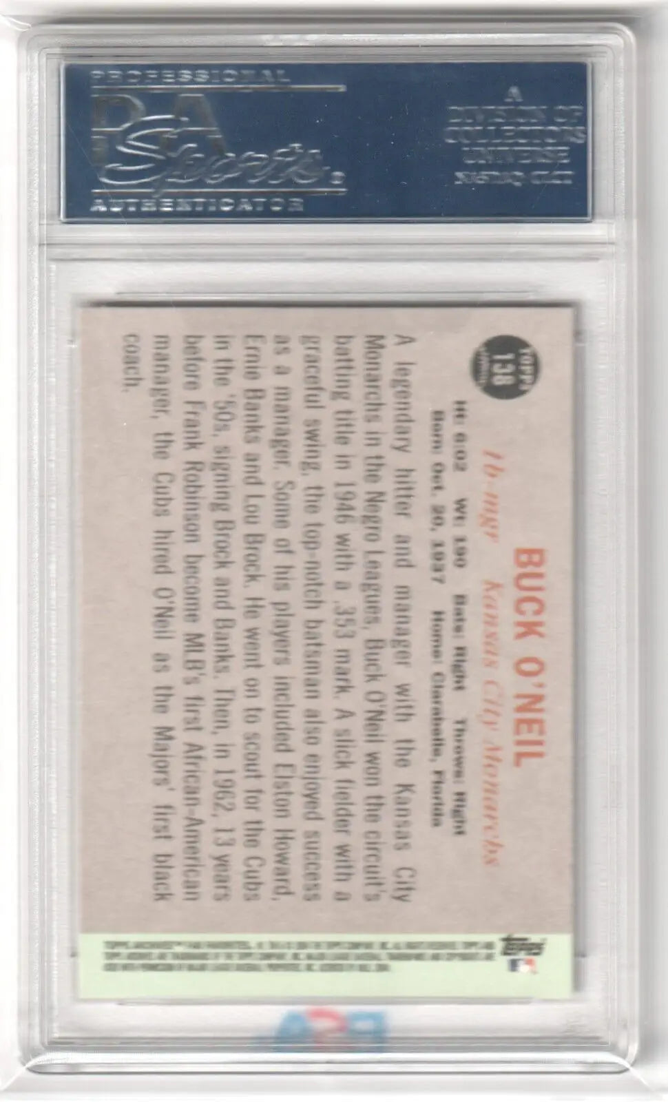 Graded Buck O Neil baseball card single card from Columbia Hobby eBay store