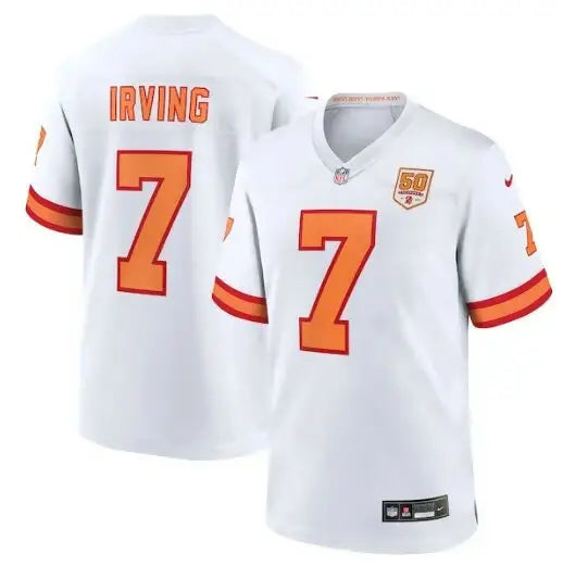 White and orange Bucky Irving Tampa Bay Buccaneers Nike 50th Season Game Jersey with number 7