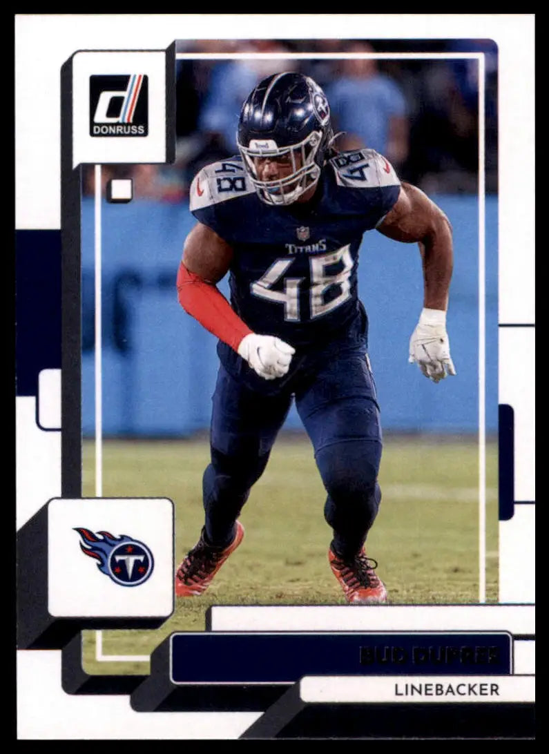 Football trading card featuring Bud Dupree from the 2022 Donruss Tennessee Titans set