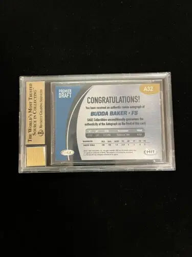 Graded Budda Baker 2017 SAGE Hit RC BGS 9.5 Auto 10 Arizona Cardinals Rookie Card A32