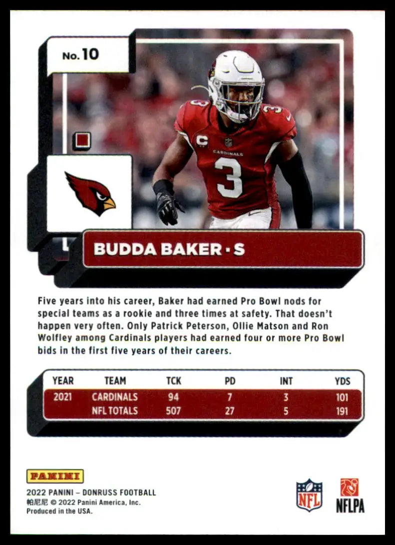 Budda Baker football card from 2022 Donruss Arizona Cardinals product display