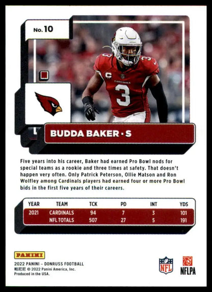 Budda Baker football card from 2022 Donruss Arizona Cardinals product display