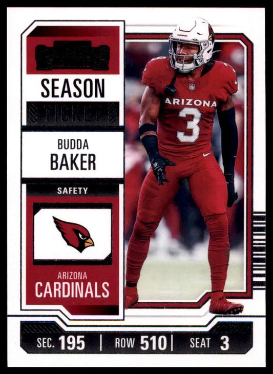 Football trading card featuring Budda Baker of the Arizona Cardinals from Panini Contenders 2023