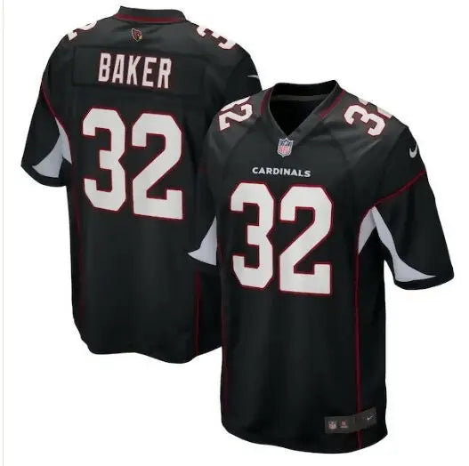 Black Arizona Cardinals football jersey featuring Budda Baker Nike Game jersey design