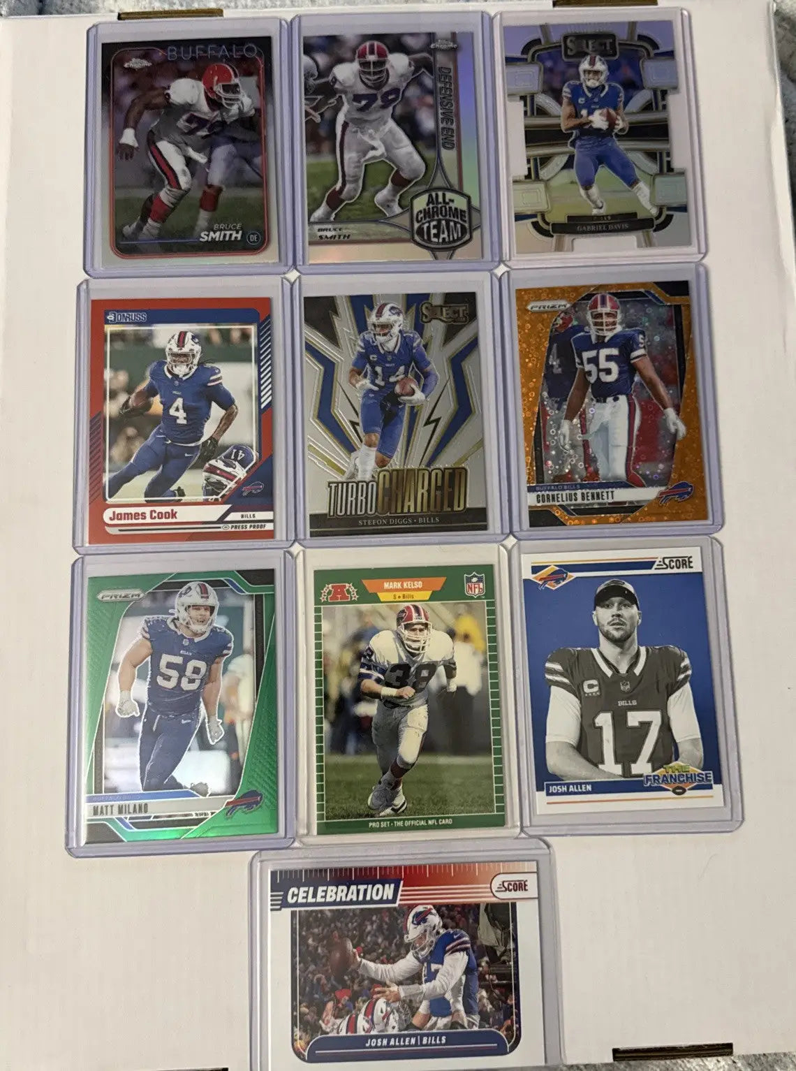 American football trading cards featuring Buffalo Bills players in Bills team lot collection