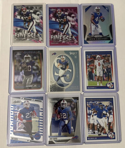 Nine Buffalo Bills football trading cards featuring key players from the Bills team lot