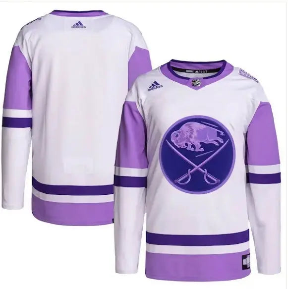 White and lavender Buffalo Sabres adidas Hockey Fights Cancer Practice Jersey