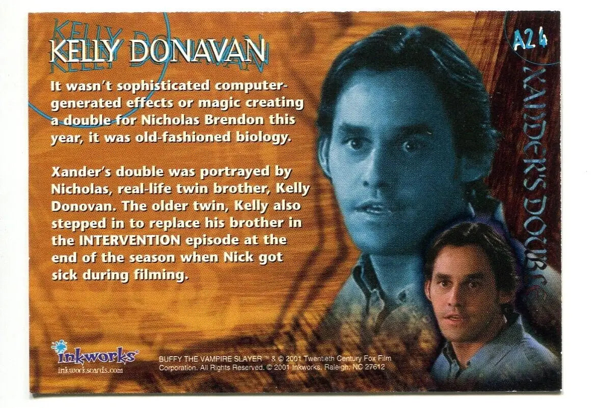 Buffy the Vampire Slayer trading card featuring Kelly Donovan as Xander’s Double A24 Auto