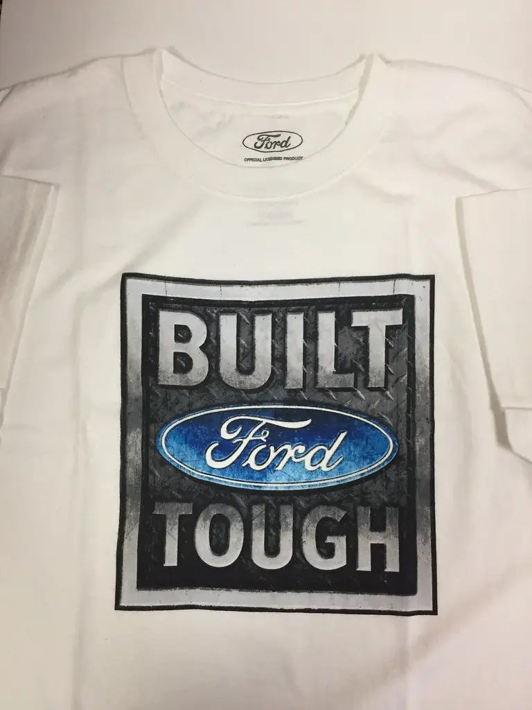 Built Ford Tough White T-Shirt with logo design for Ford enthusiasts in X-Large size