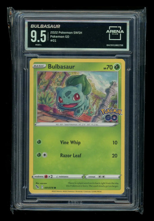 Graded Bulbasaur Pokemon card from Arena Club in Pokemon SWSH Pokemon GO 2022