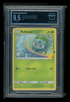 Graded Bulbasaur Pokémon card from Arena Club 25th Anniversary SWSH McDonald’s