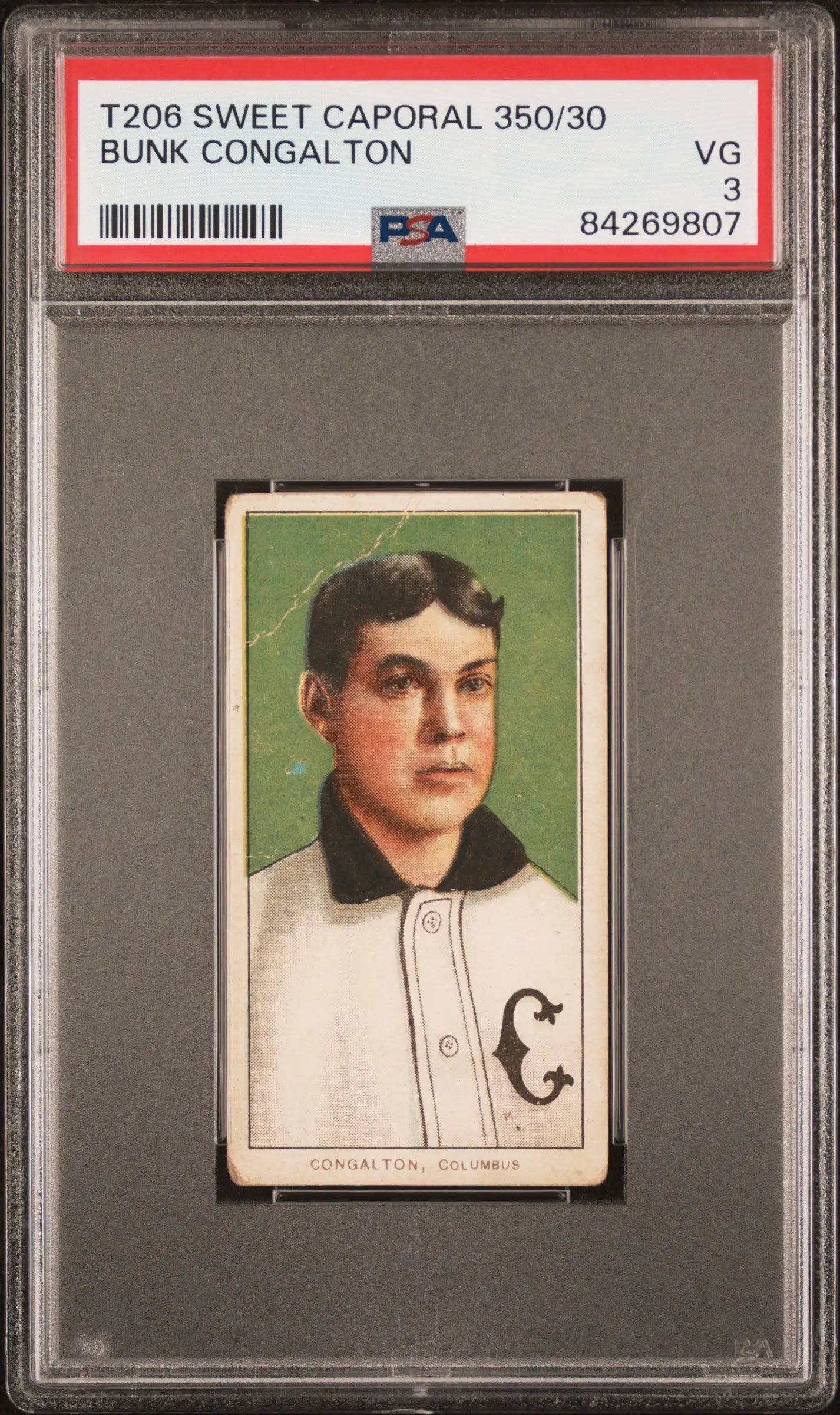 PSA-graded T206 Sweet Caporal card of Bunk Congalton, Chicago White Sox player