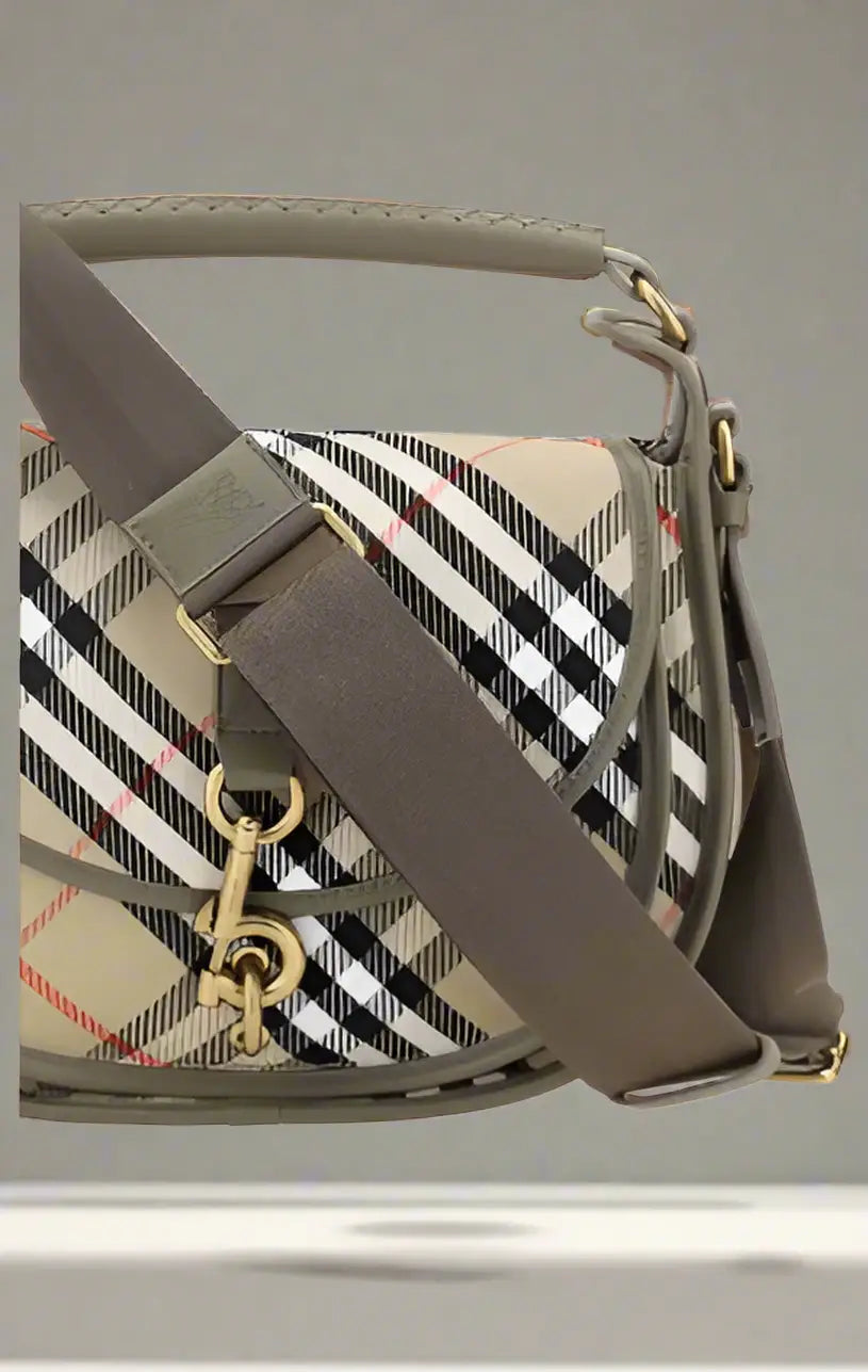 Burberry CLIP SMALL MESSENGER HANDBAG plaid canvas leather shoulder bag with gold hardware