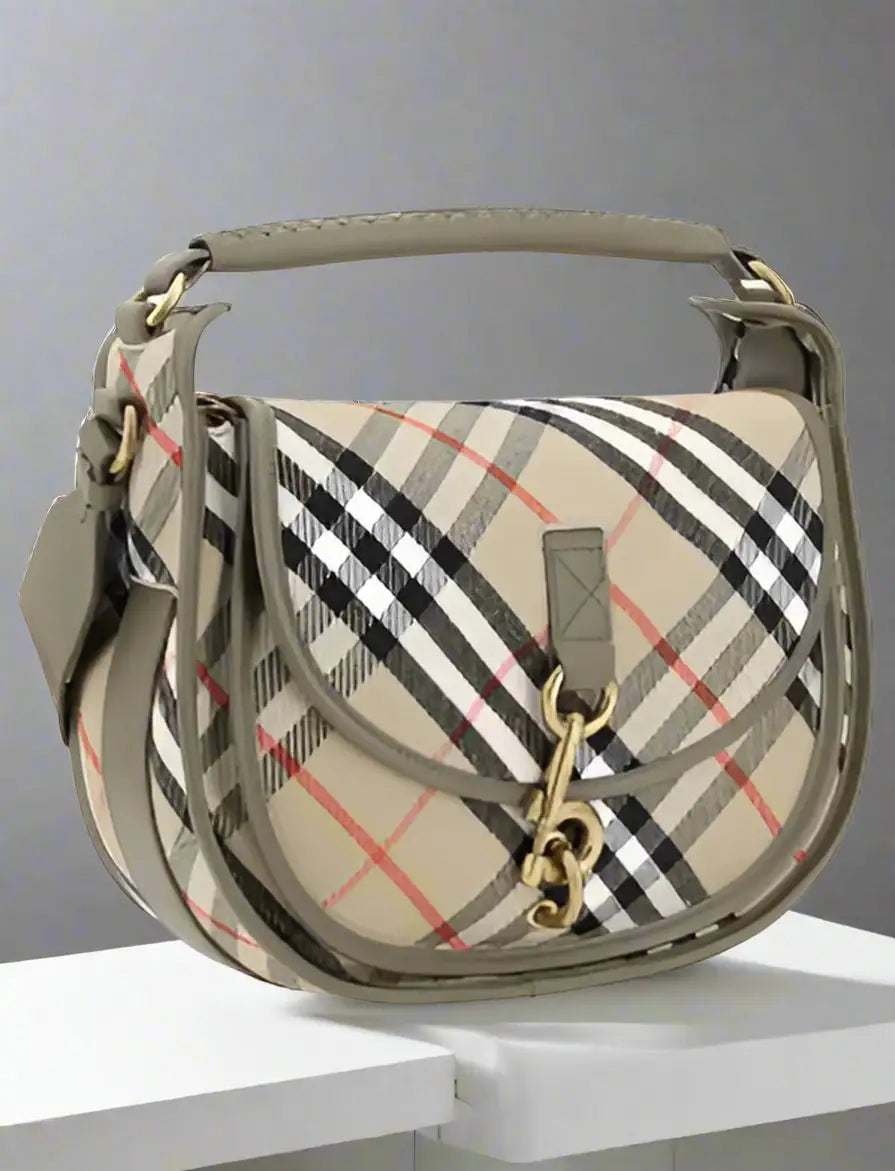 Plaid shoulder bag with top handle and gold-tone hardware from Burberry CLIP SMALL MESSENGER HANDBAG