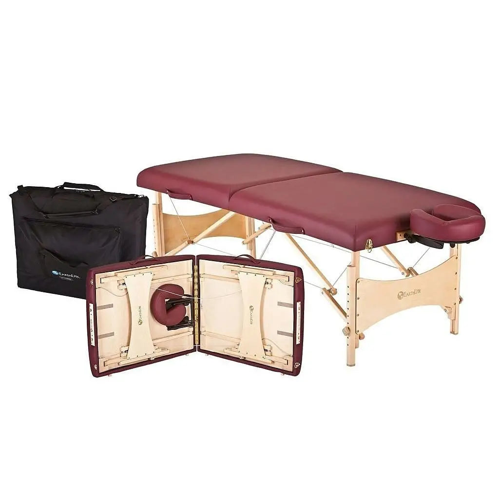 Burgundy Portable Massage Table with Adjustable Headrest and Carry Case - Massage Table