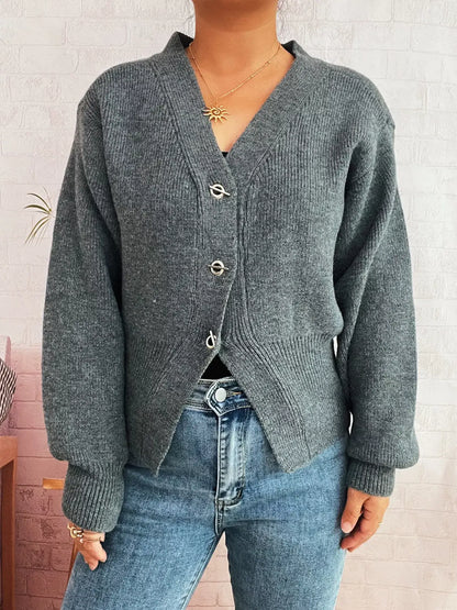 Button Up Long Sleeve Cardigan - Cardigan