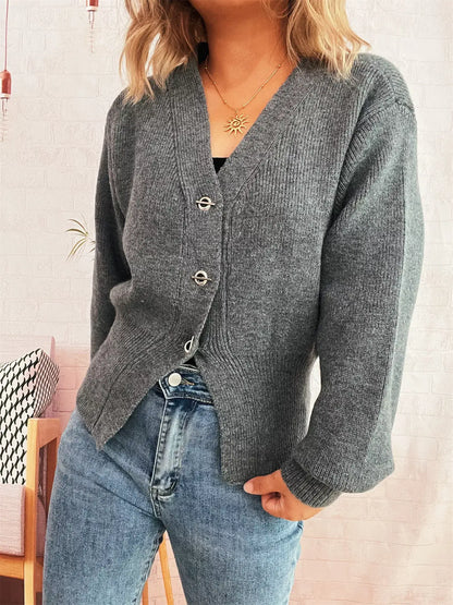 Button Up Long Sleeve Cardigan - Cardigan