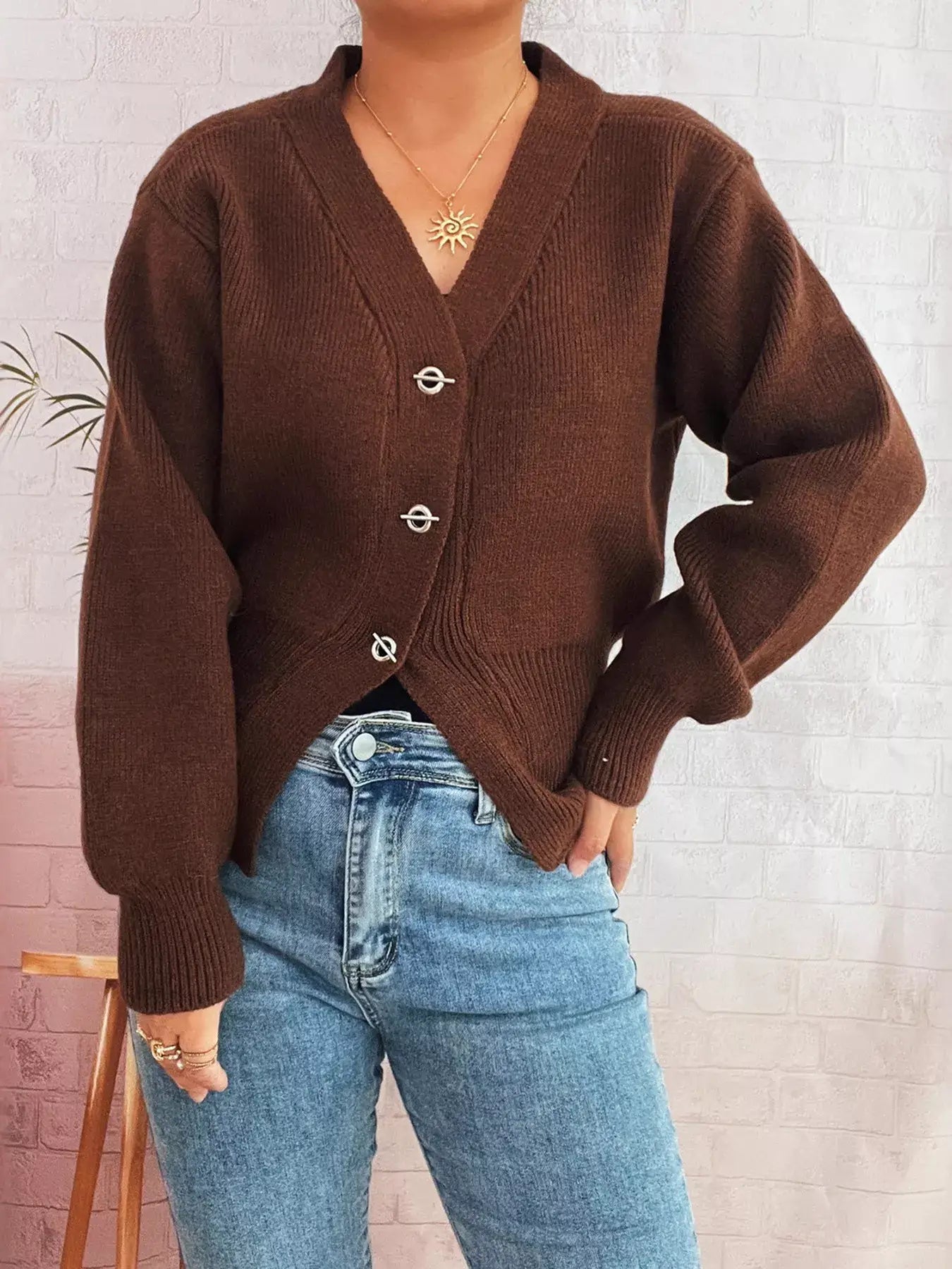 Button Up Long Sleeve Cardigan - Cardigan