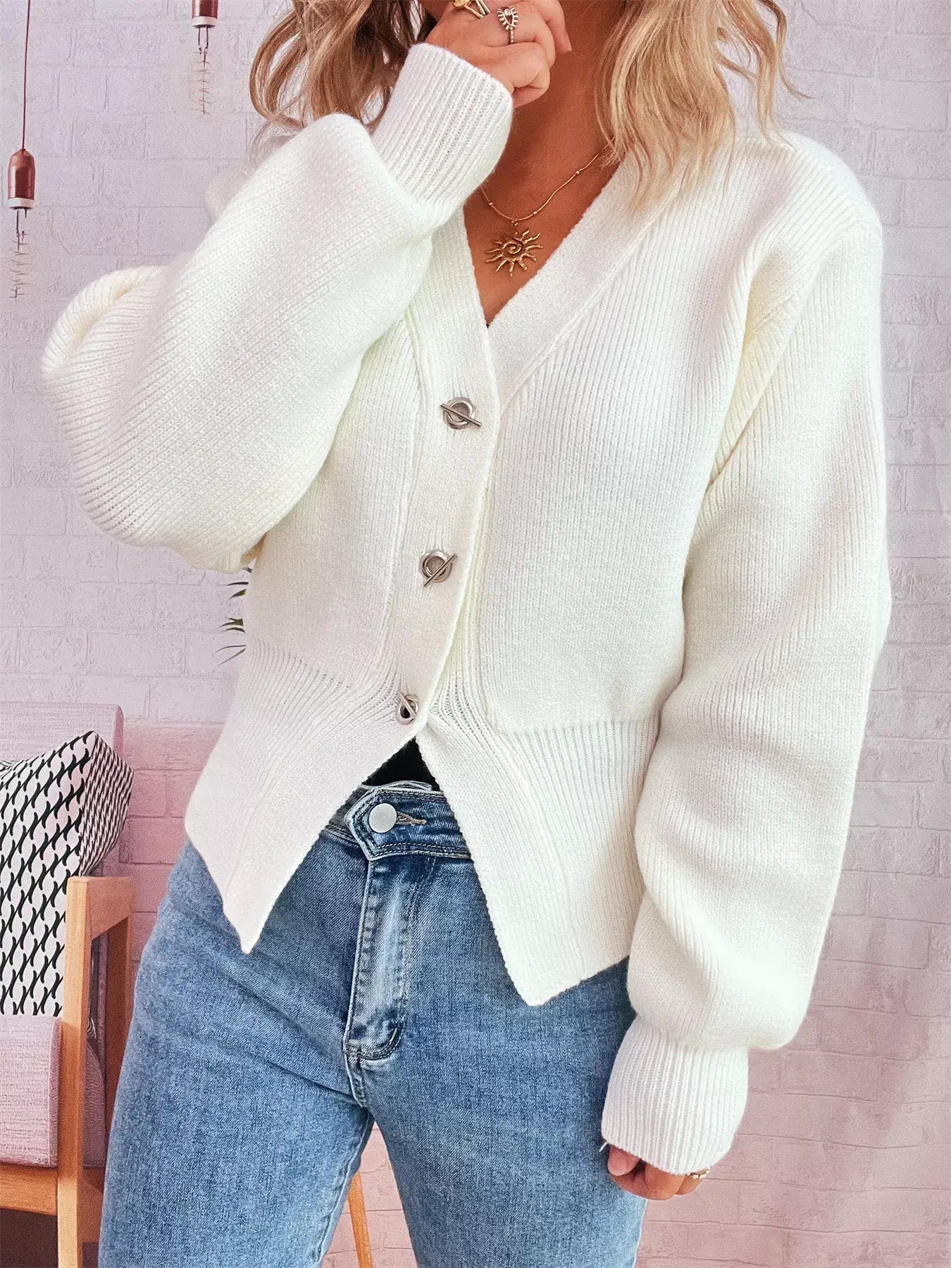 Button Up Long Sleeve Cardigan - Cardigan