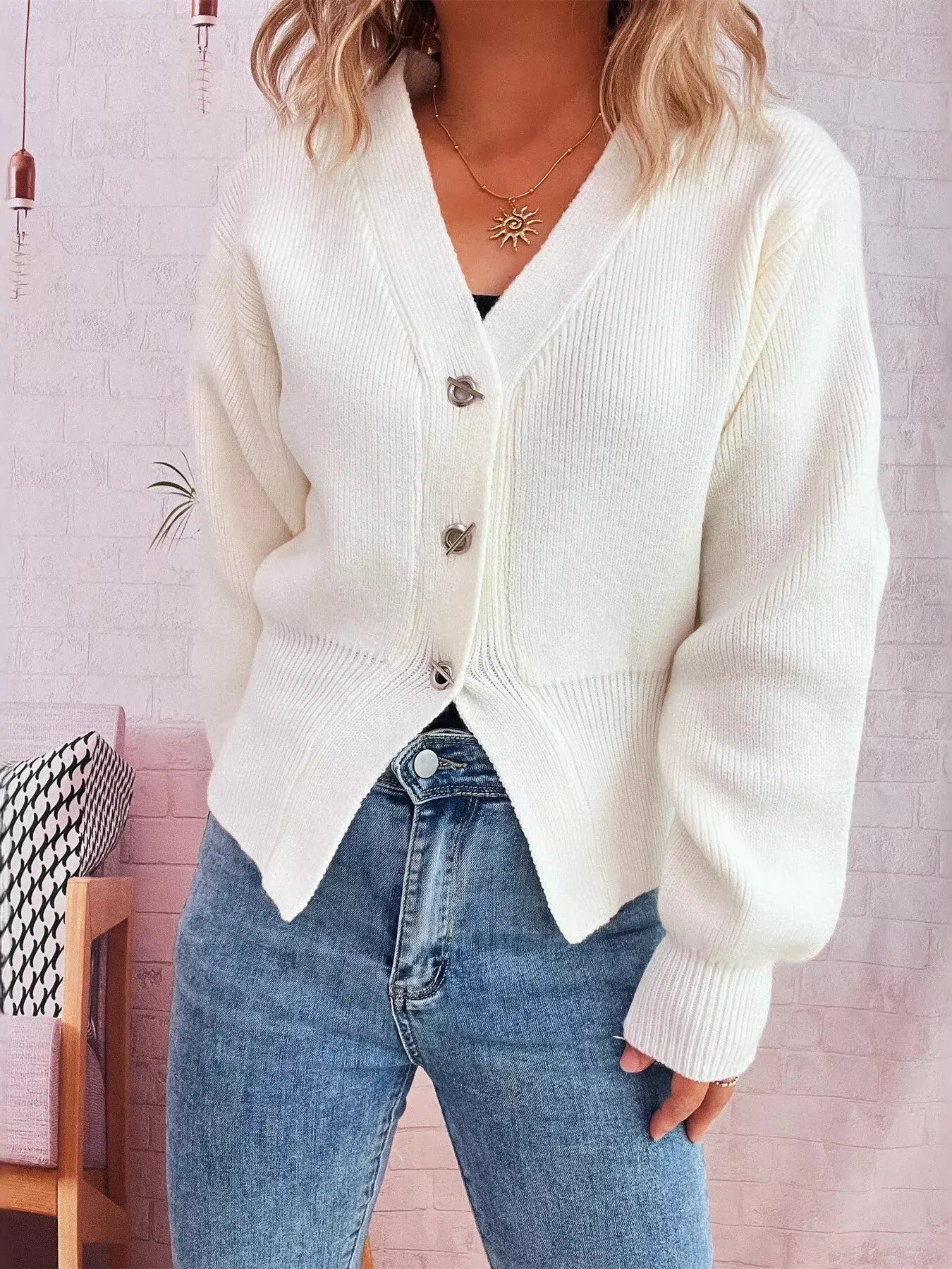 Button Up Long Sleeve Cardigan - Cardigan