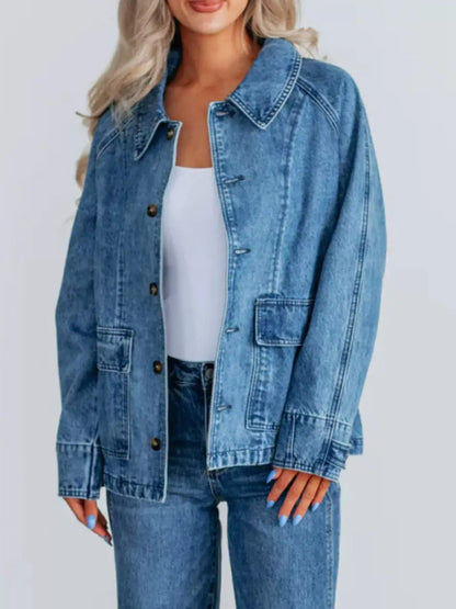 Button Up Raglan Sleeve Denim Jacket
