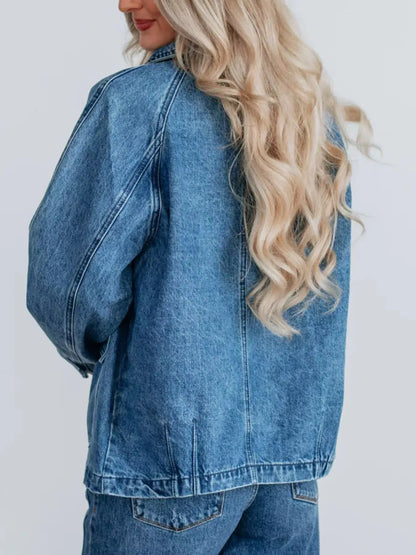 Button Up Raglan Sleeve Denim Jacket