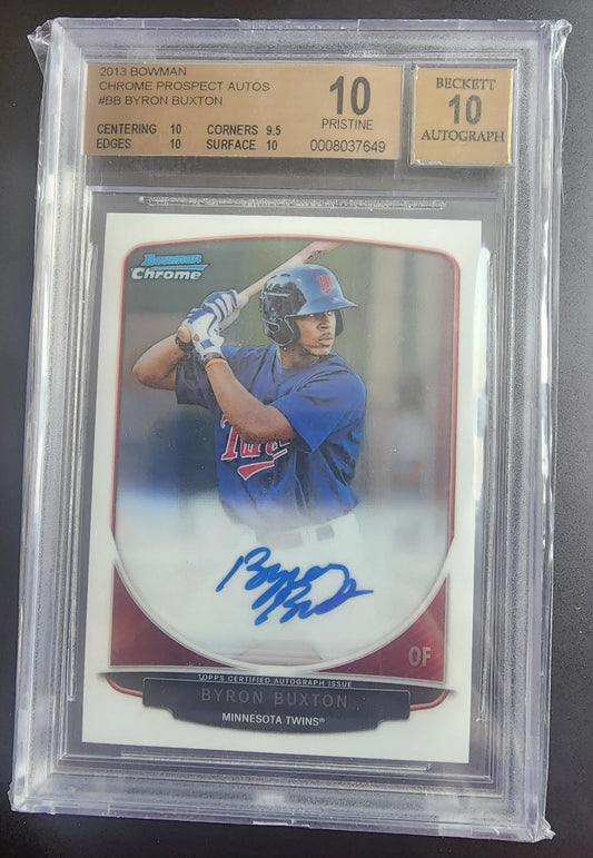 Graded Byron Buxton baseball card with Bowman Chrome Autograph BGS 10 Pristine 10