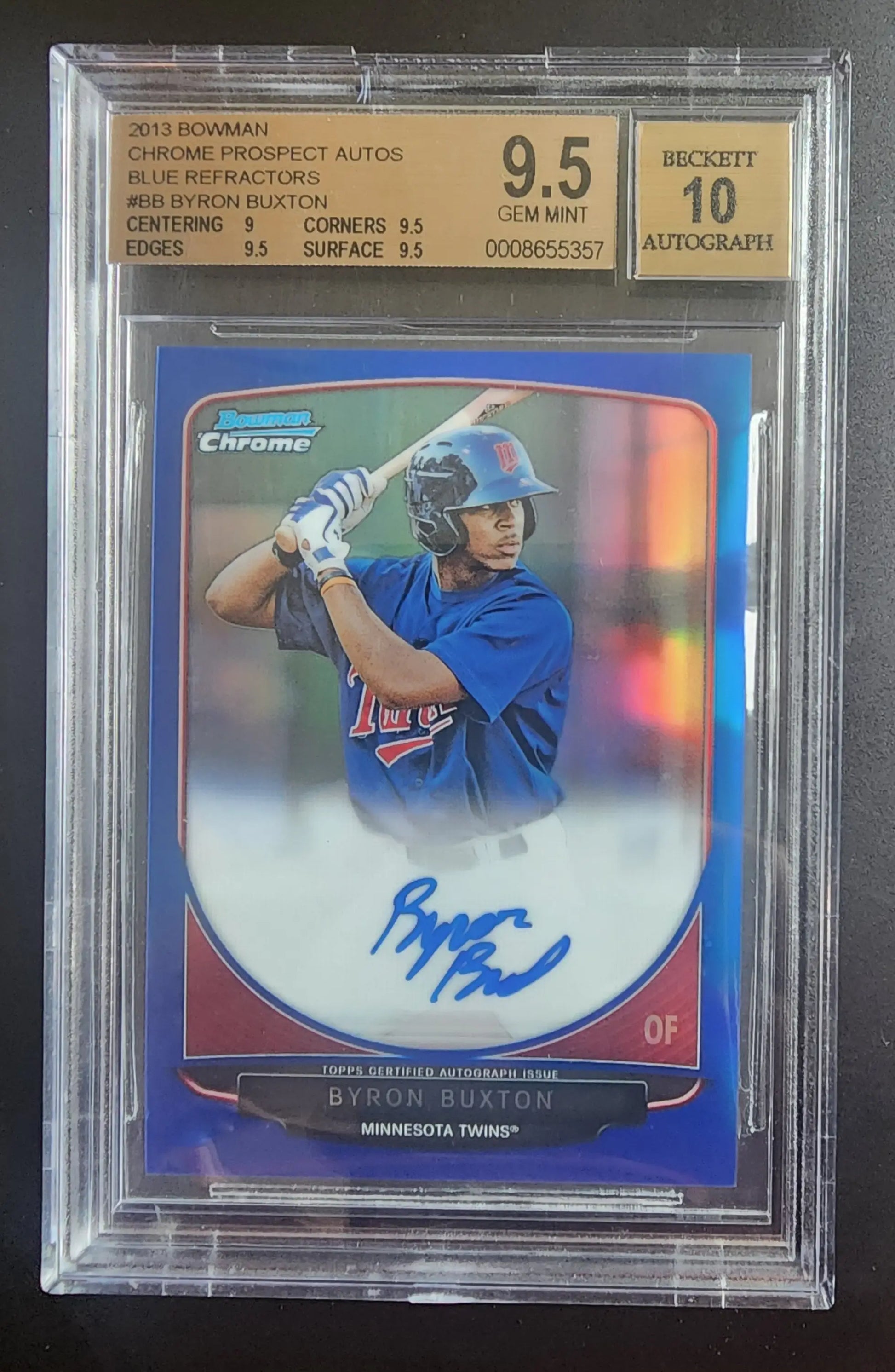 Byron Buxton 2013 Bowman Chrome Autograph Blue Refractor BGS 9.5 Gem Mint 10 Auto