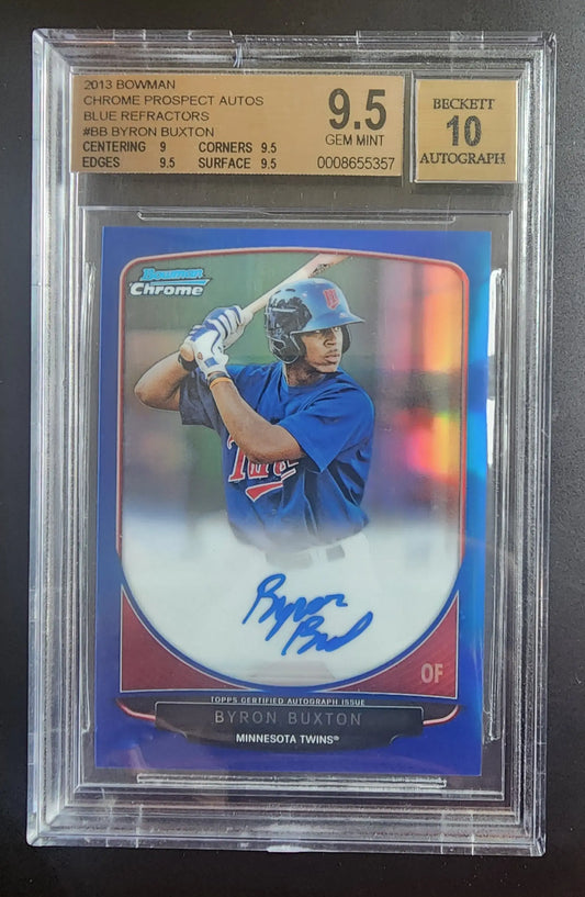 Byron Buxton 2013 Bowman Chrome Autograph Blue Refractor BGS 9.5 Gem Mint 10 Auto