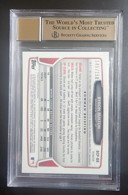 Byron Buxton 2013 Bowman Chrome Autograph Blue Refractor BGS graded card in case