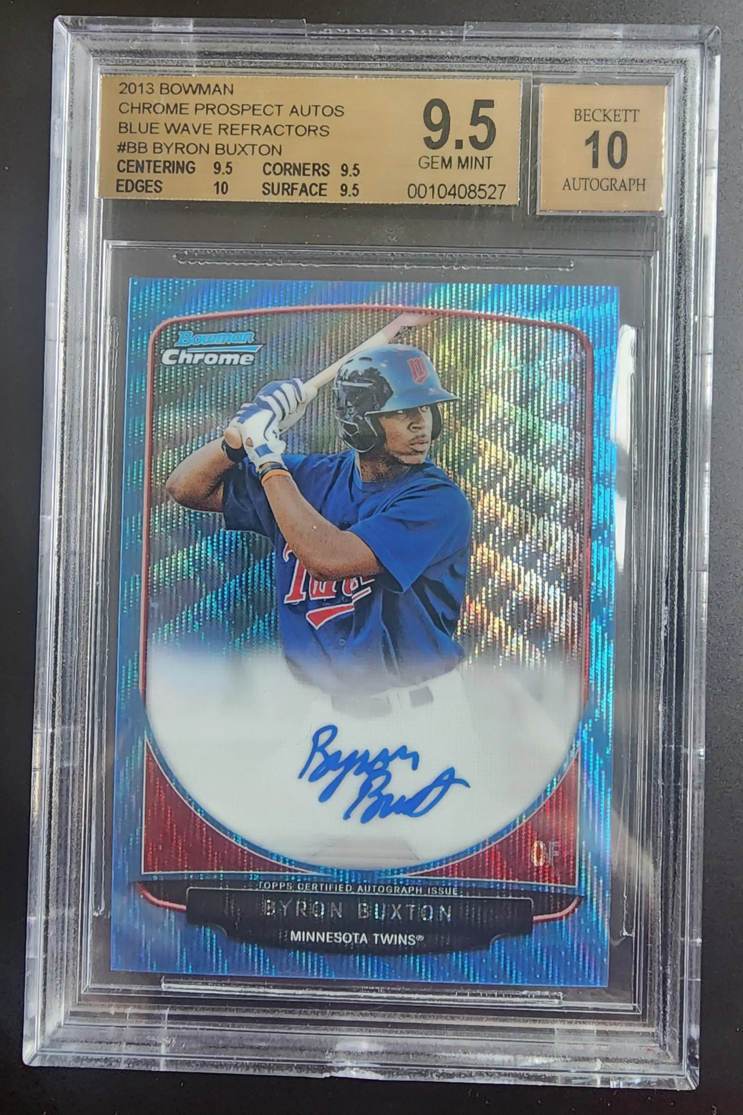 Byron Buxton 2013 Bowman Chrome Autograph Blue Wave Refractor BGS 9.5 Gem Mint Card