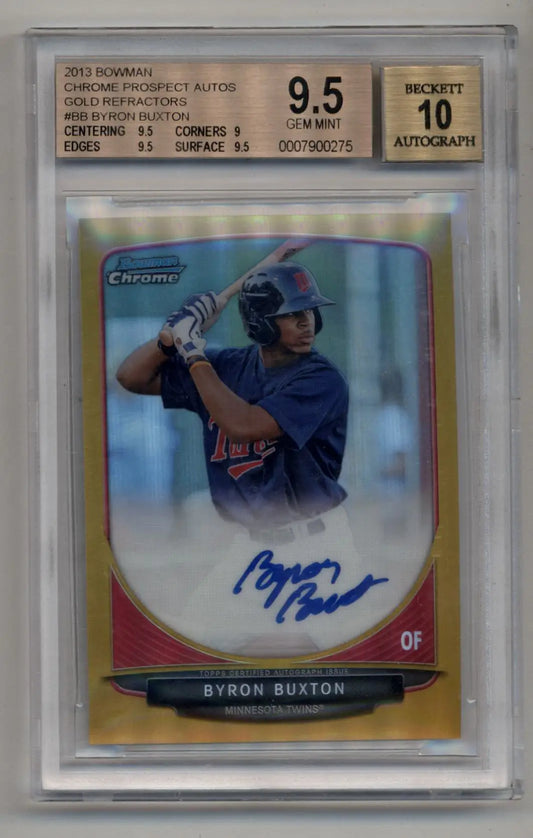 Graded Byron Buxton 2013 Bowman Chrome Prospect Gold Refractor Auto card 27/50 BGS 9.5