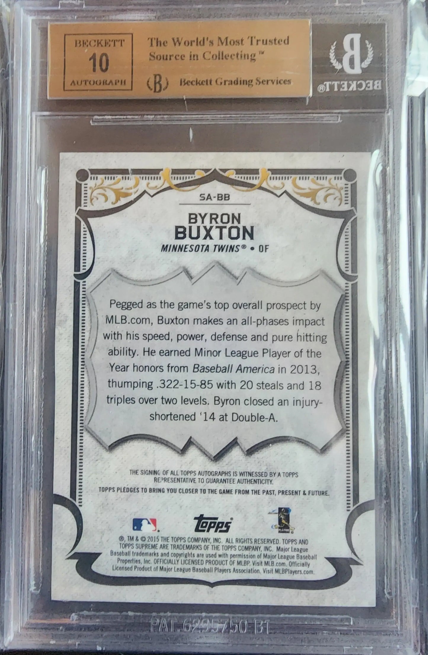 Graded Byron Buxton 2015 Topps Supreme Auto card BGS 10 Pristine 10 auto