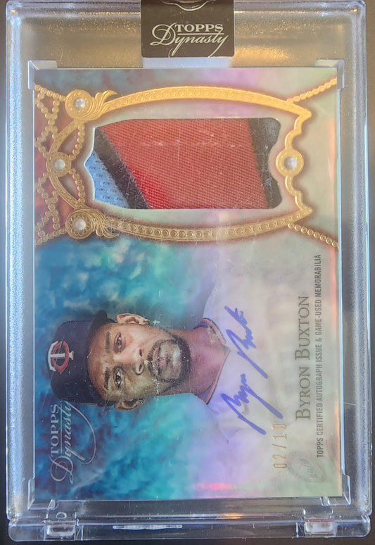 Signed Byron Buxton Topps Dynasty BB1 Patch Auto with blue holographic finish