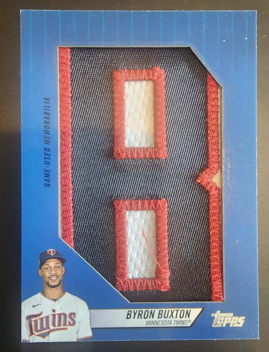 Byron Buxton 2022 Topps Letter Patch featuring number 8 on black fabric with red trim