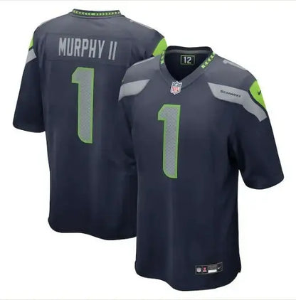 Navy blue and lime green Byron Murphy II Seattle Seahawks NFL Draft jersey with number 1