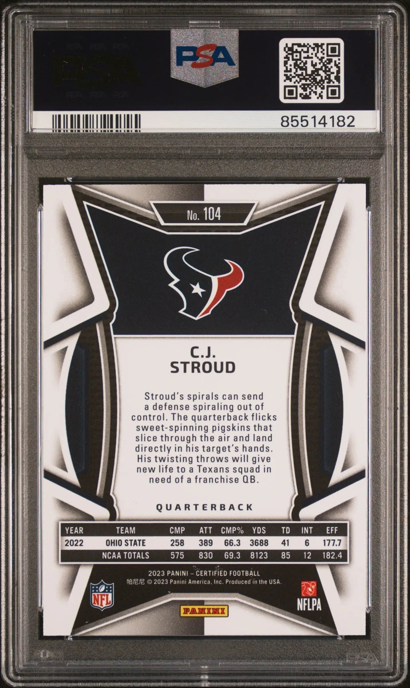 C.J. Stroud 2023 Certified #104 Mirror Purple #6/10 PSA 10 Gem Mint - Singles
