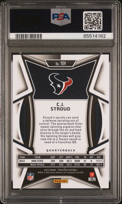 C.J. Stroud 2023 Certified #104 Mirror Purple #6/10 PSA 10 Gem Mint - Singles