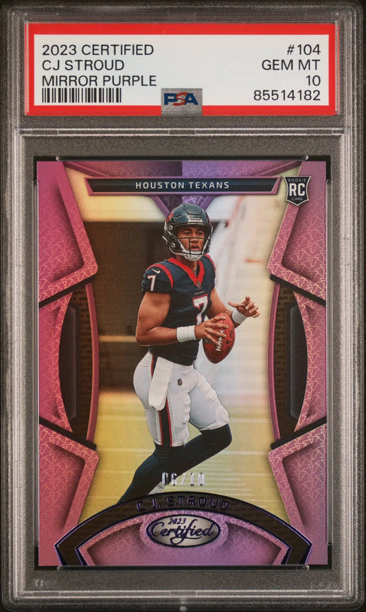 C.J. Stroud 2023 Certified #104 Mirror Purple #6/10 PSA 10 Gem Mint - Singles