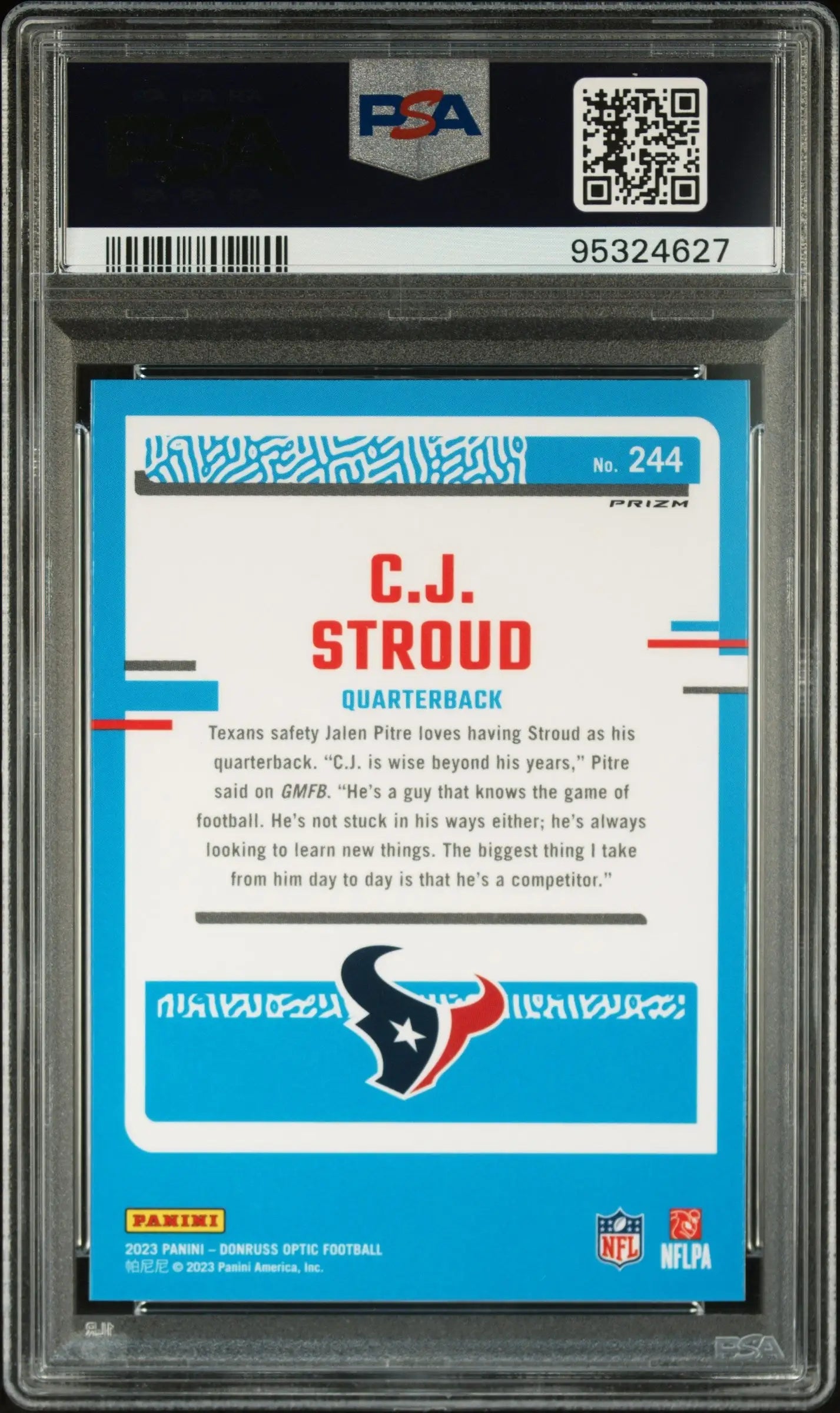 Graded C.J. Stroud 2023 Donruss Optic Blue Hyper PSA 10 Gem Mint football card