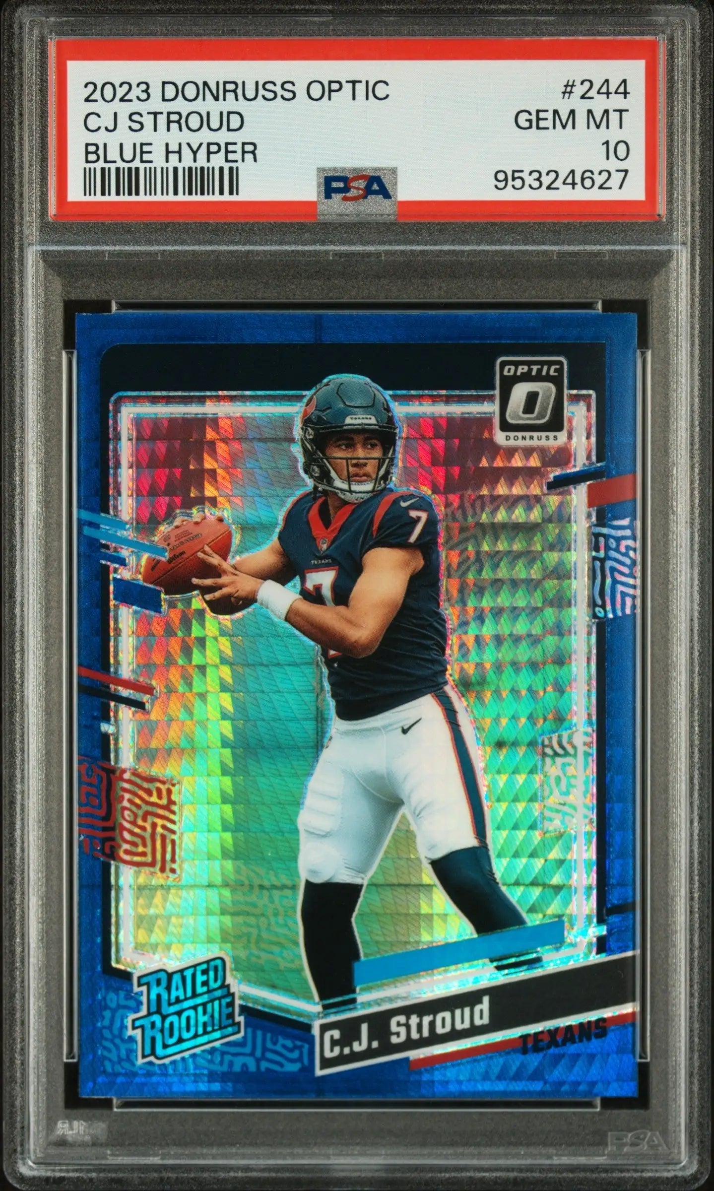 C J Stroud 2023 Donruss Optic Blue Hyper PSA 10 Gem Mint football card