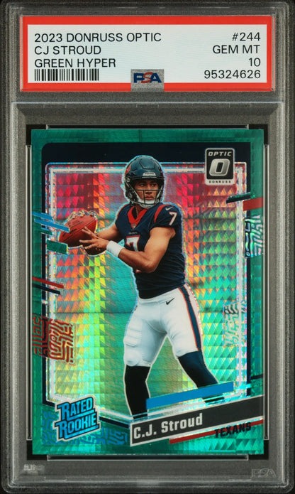 C.J. Stroud 2023 Donruss Optic #244 Green Hyper PSA 10 Gem Mint - Singles