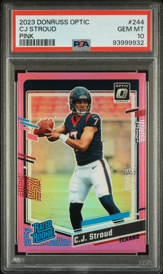 PSA 10 Gem Mint C.J. Stroud 2023 Donruss Optic Football Card with Pink Border Design