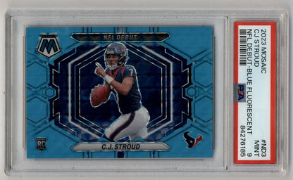 C.J Stroud 2023 Mosaic NFL Debut Blue Fluorescent 02/15 PSA 9 Mint - Singles